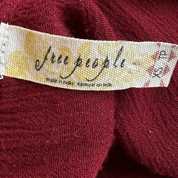 Free People Gauze Rainy Day Swing Blouse Oversized Burgundy Lace at Hem  Size XS - Picture 7 of 10
